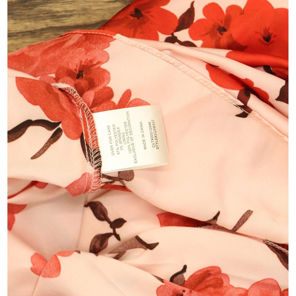 NWT B. Darlin Floral Print Satin Puff Sleeve Midi Dress Pink / Red Multi 5 / 6 - Picture 7 of 11